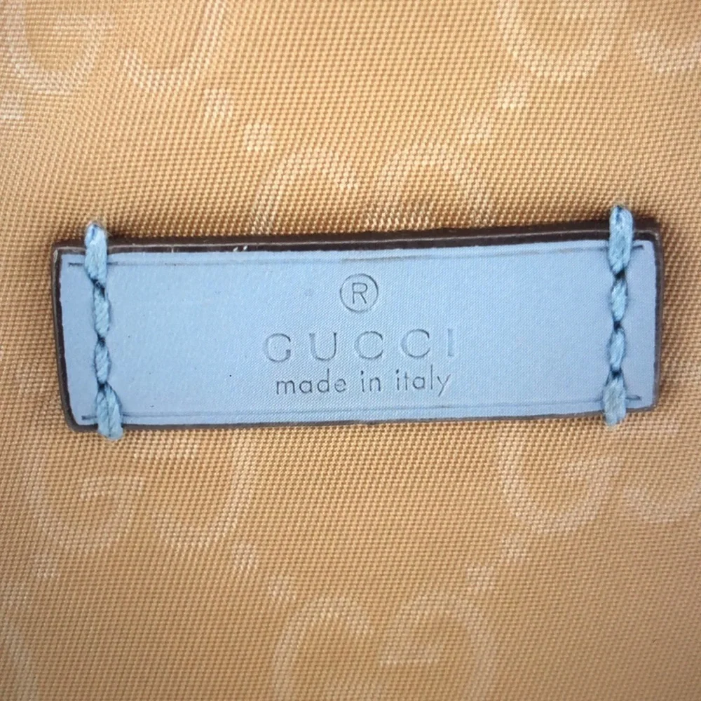#0212 Gucci GG Beige Canvas & Baby Blue Leather Tote - Picture 7 of 11